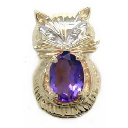 A2293 14K CAT SLIDE WITH AMETHYST & 2 DIAMOND EYES 